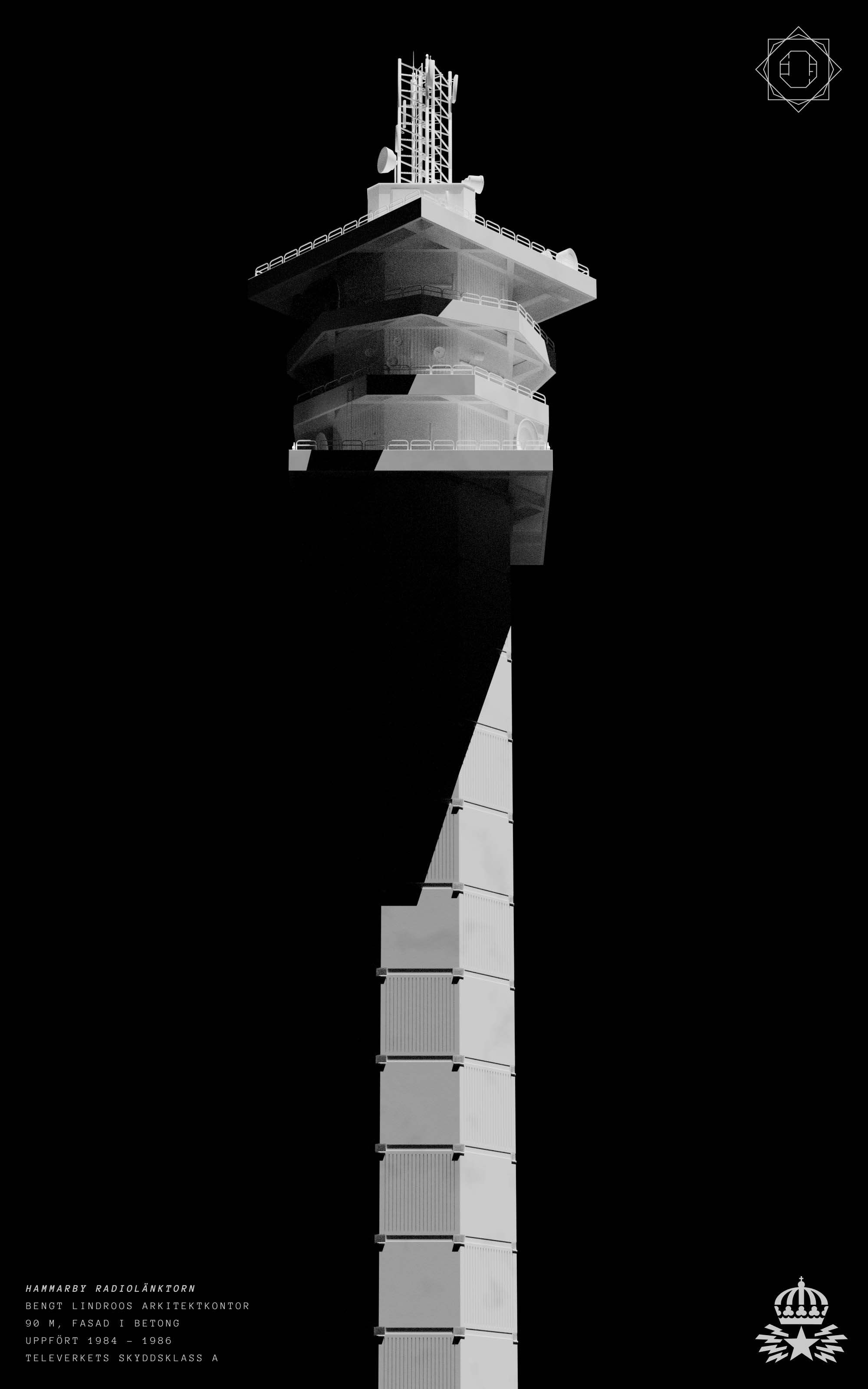 3D rendered Hammarbytornet building in black