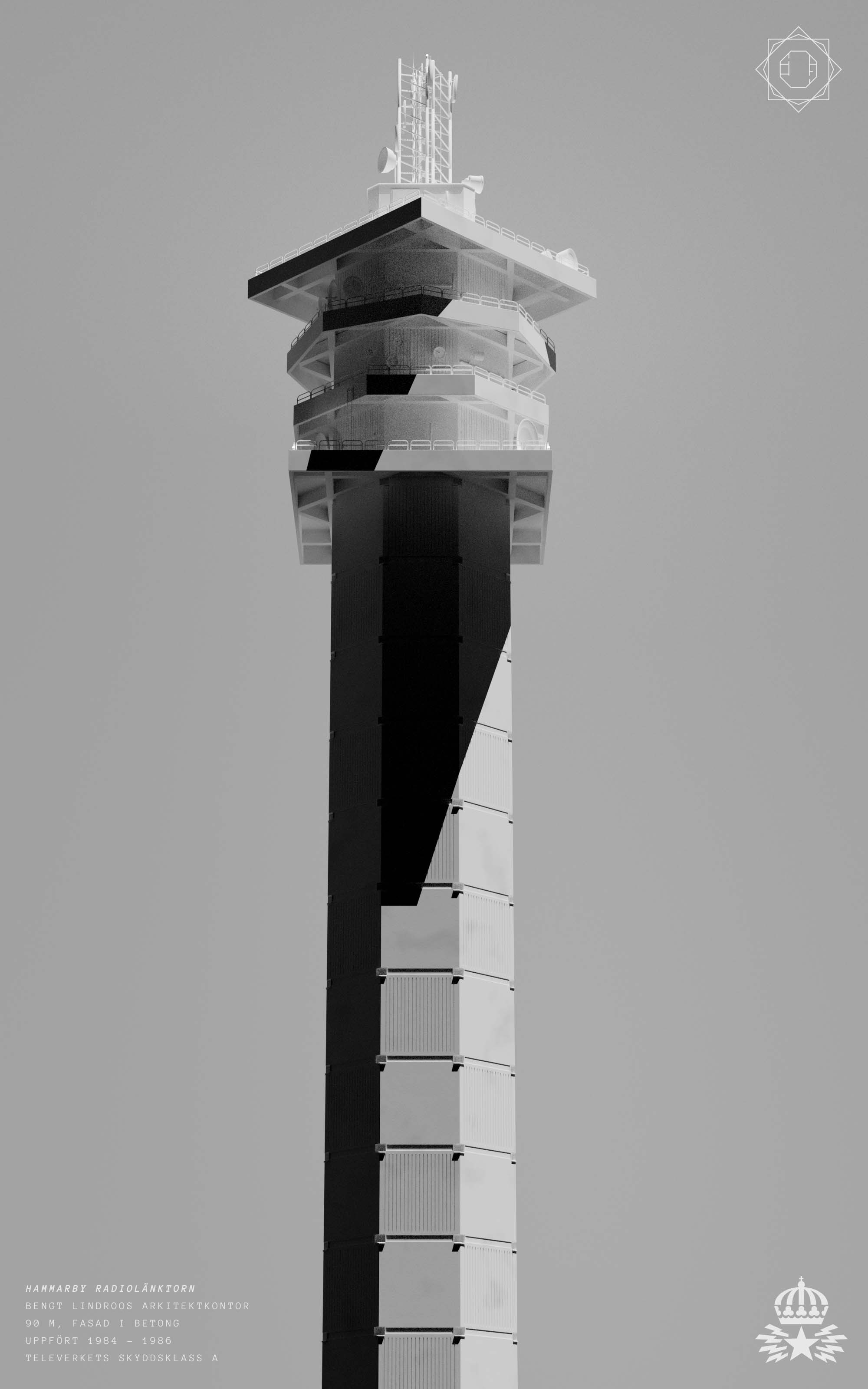 3D rendered Hammarbytornet building in gray