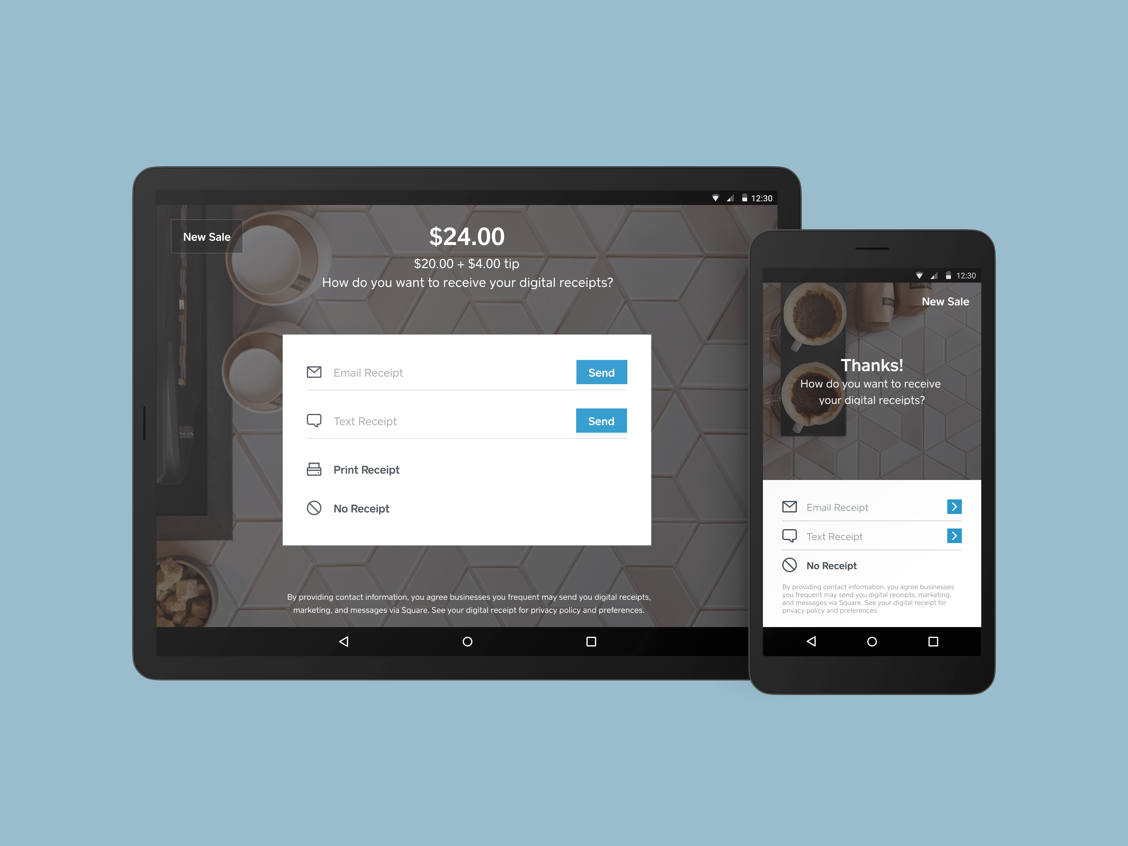 Square Point of Sale Receipt view design for tablet & mobile