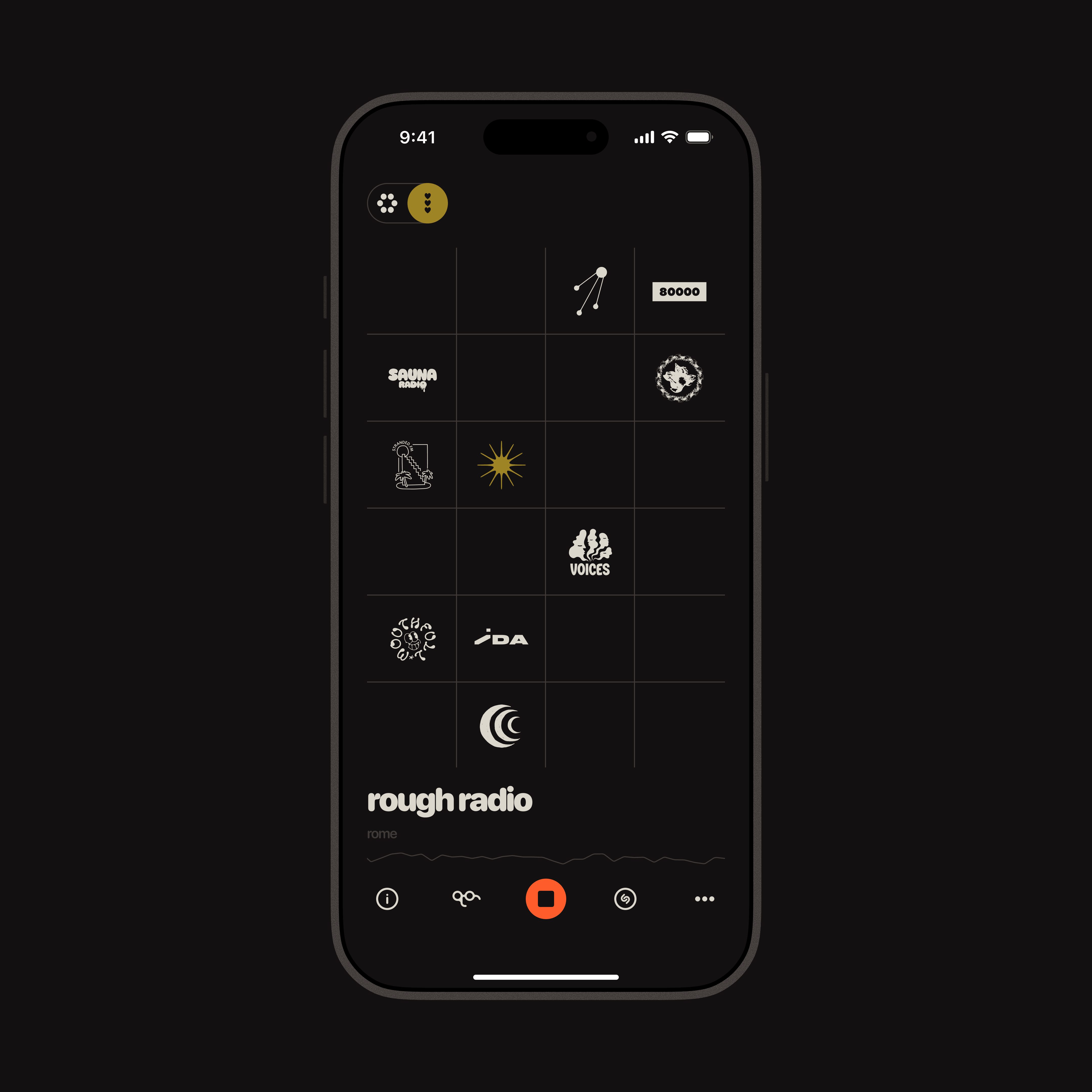 Rolo Radio station grid showing independent radio stations